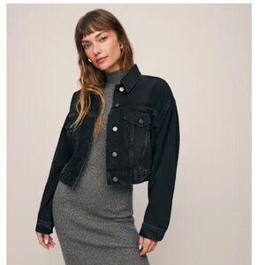 Reformation Jori Cropped Denim Jacket Black - Size XS